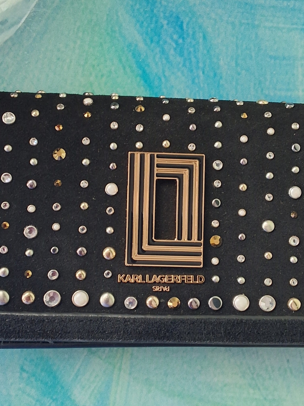Karl Lagerfeld Paris Kosette Studded Mini Crossbody Chain Bag Black Leather NWT